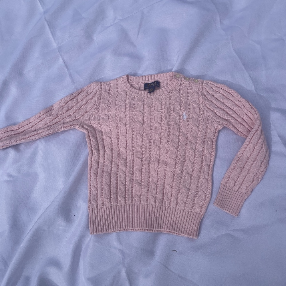 pink polo sweater, toddler girl